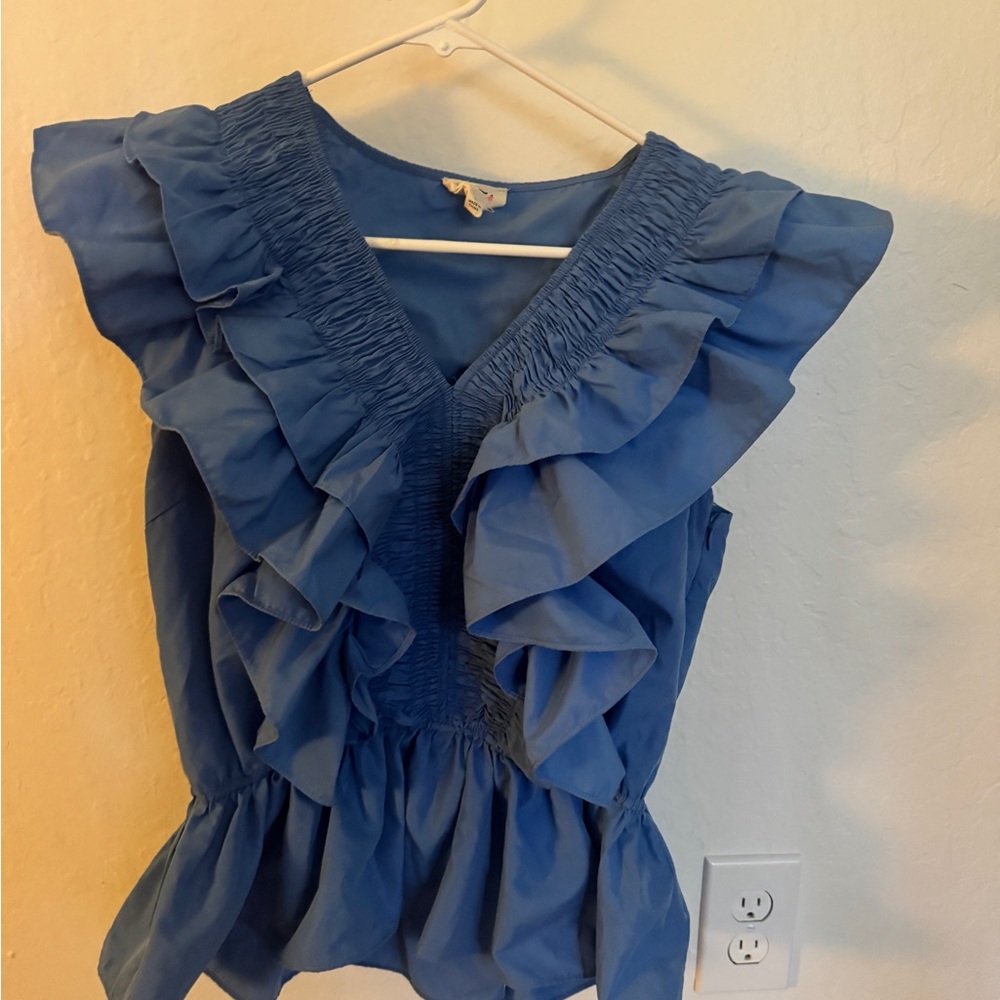 BiBi Sky Blue Ruffled Top - Picture 2 of 2